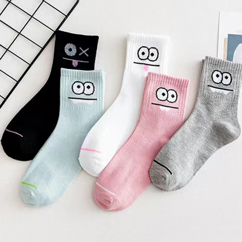 5 Pairs Women's Fun Expression Socks – Comfy Mid-Calf Hosiery