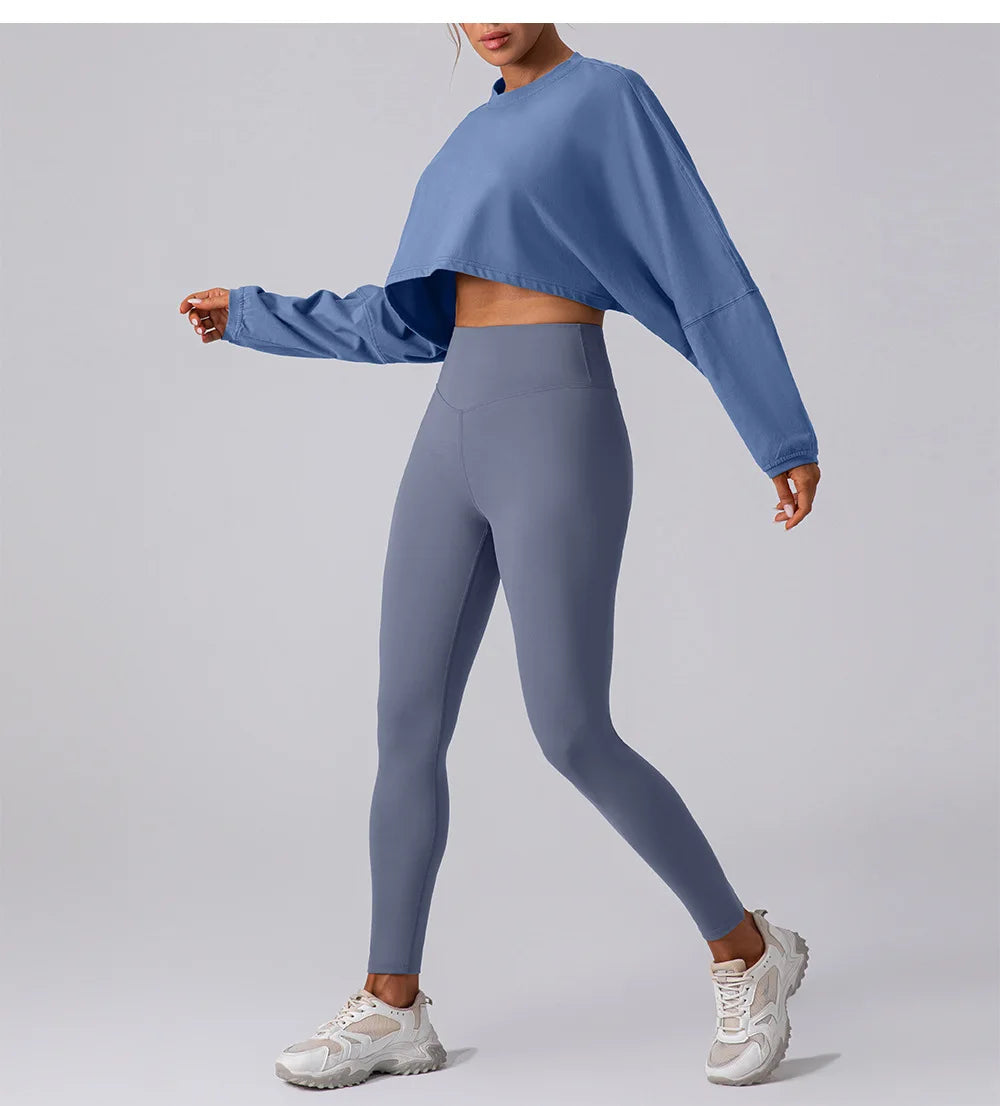 Women’s Long Sleeve Sports Crop Top – Yoga & Gym Workout Shirt