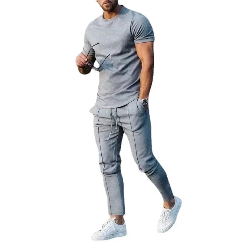 Men's Sports Set – Casual Round Neck Short Sleeve T-Shirt & Shorts