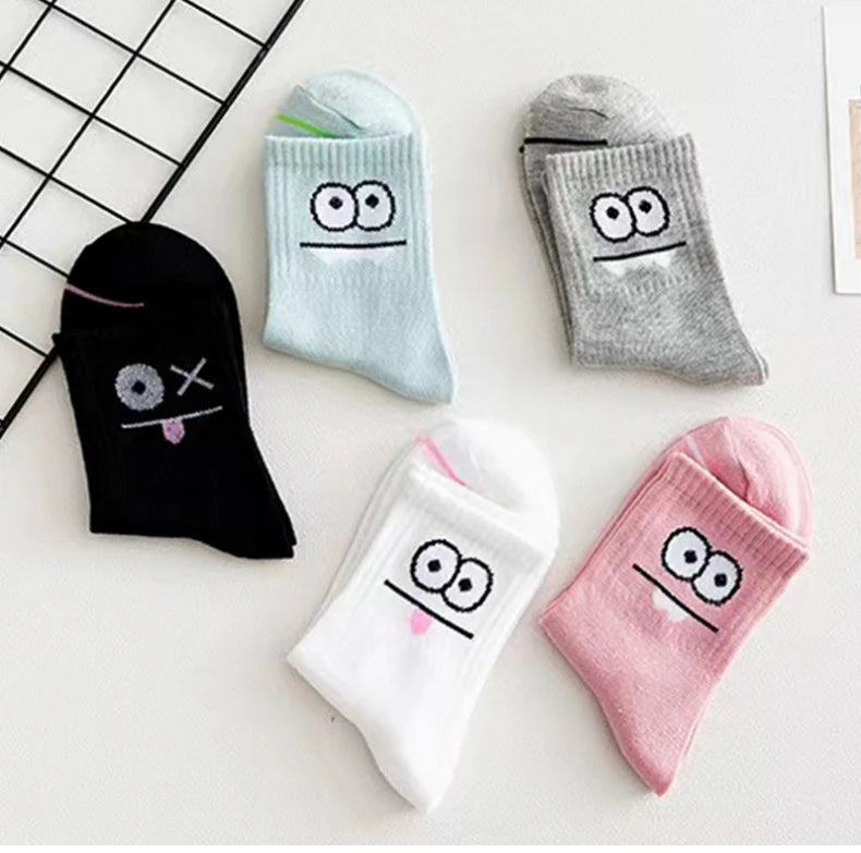 5 Pairs Women's Fun Expression Socks – Comfy Mid-Calf Hosiery