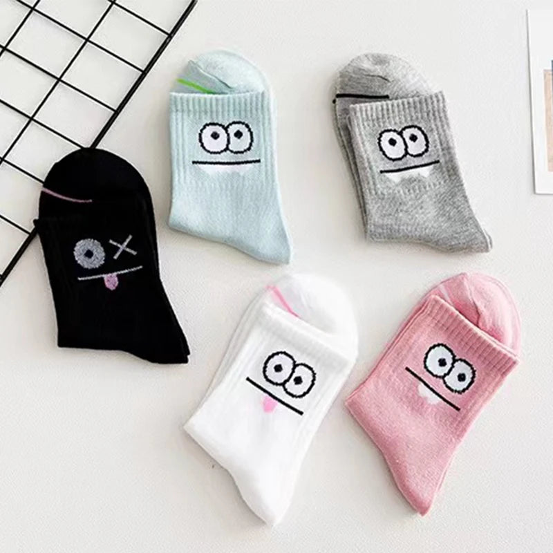 5 Pairs Women's Fun Expression Socks – Comfy Mid-Calf Hosiery