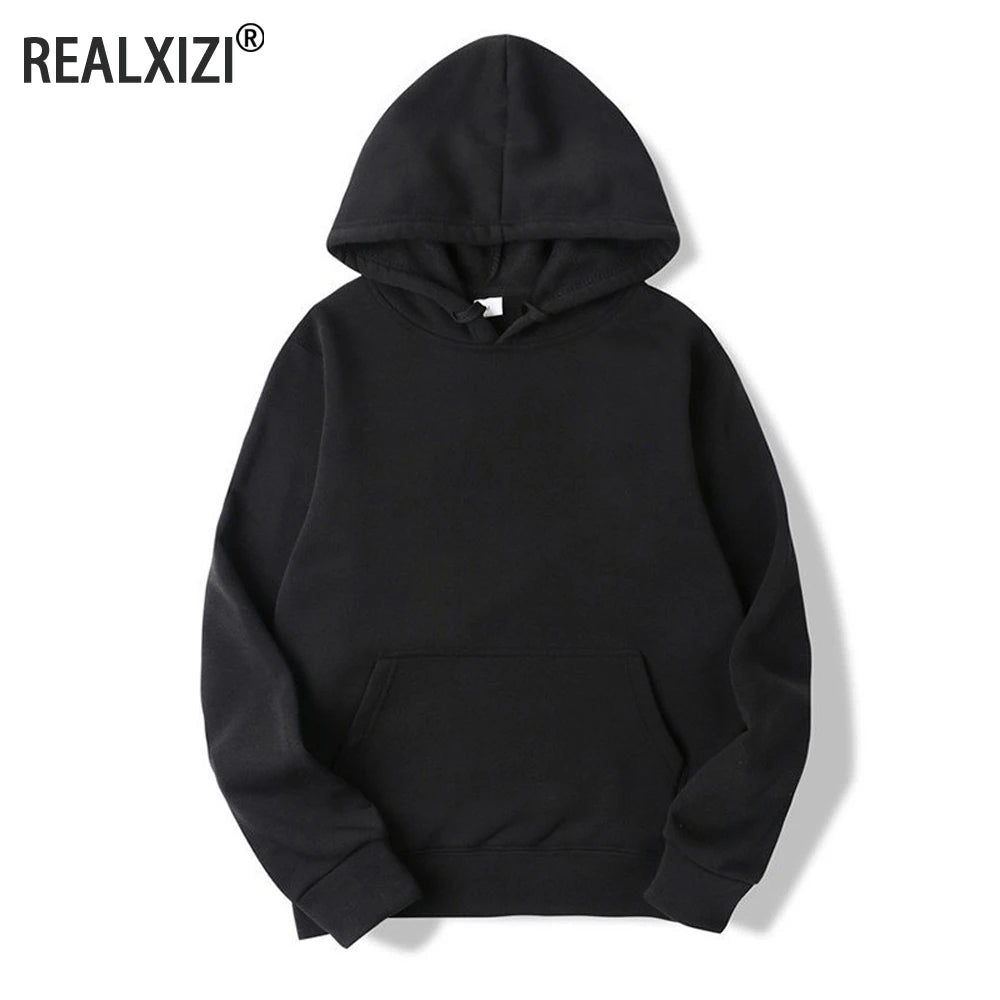 Men's Oversized Pullover Hoodie – Solid Color Sweatshirt for Spring & Autumn
