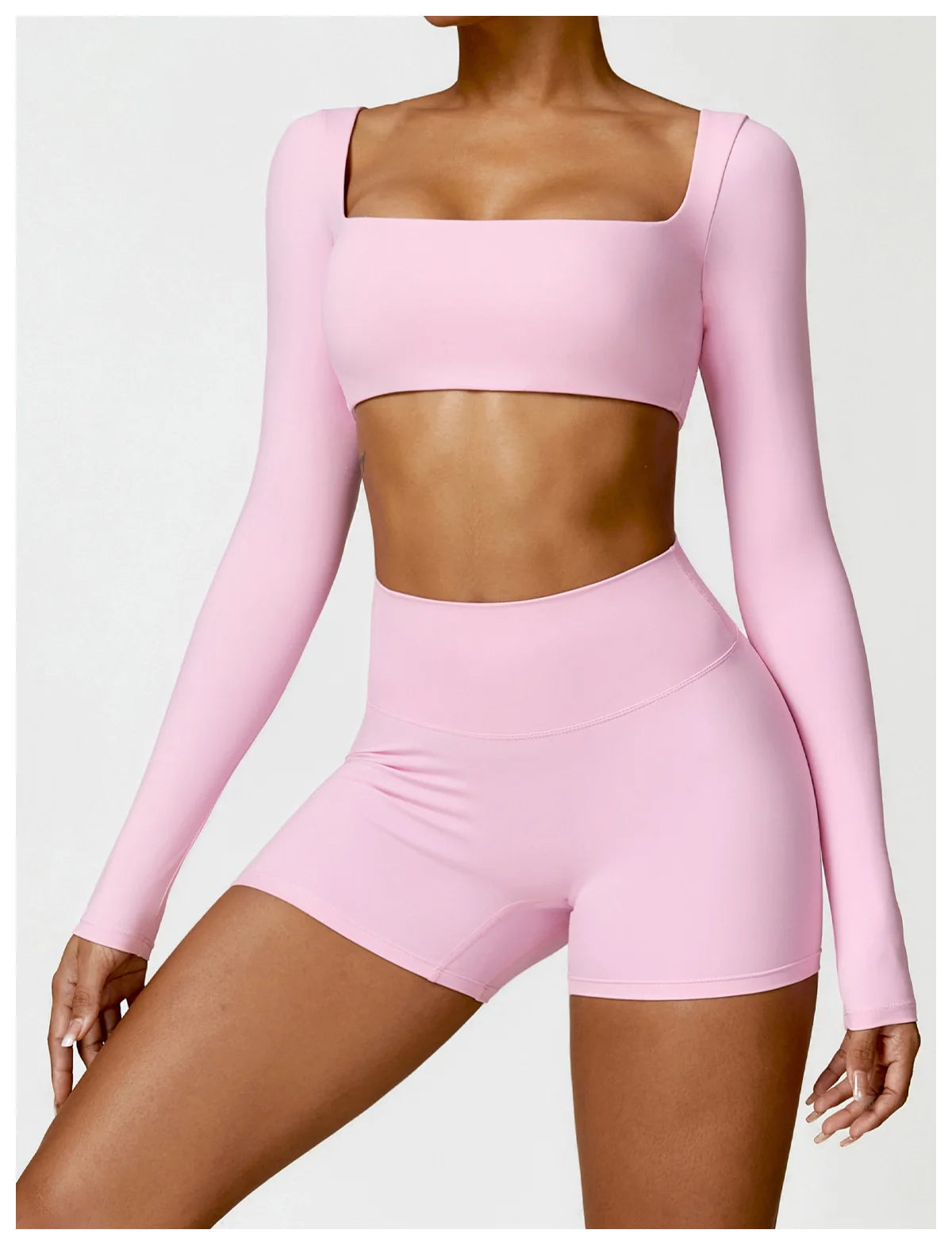2-Piece Women's Yoga Set – Long Sleeve Top, Shorts & Sports Bra