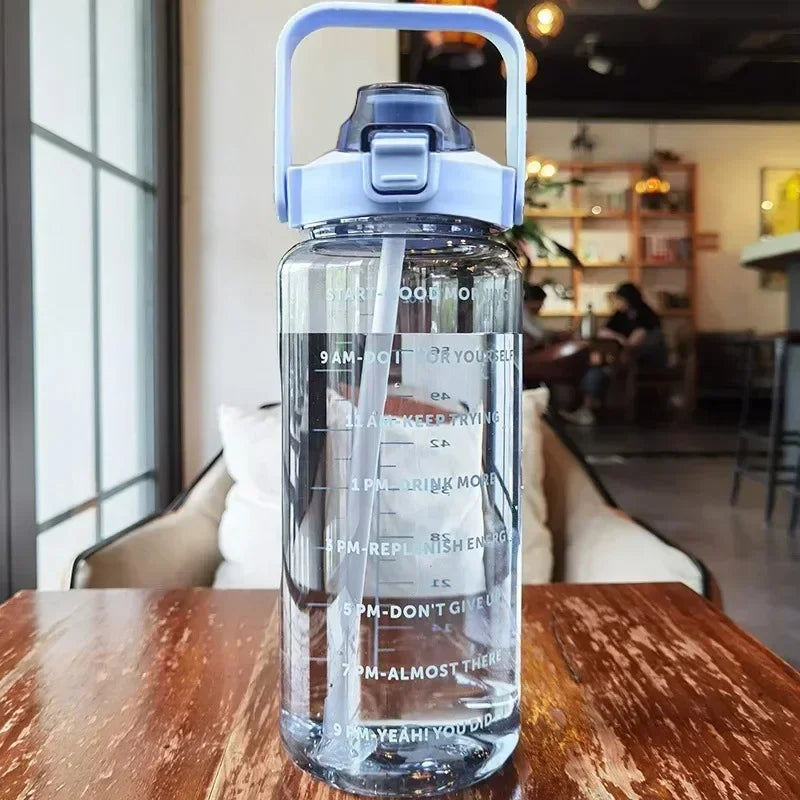 2L Water Bottle with Straw – Large Capacity, Time Marker for Fitness & Outdoor Use