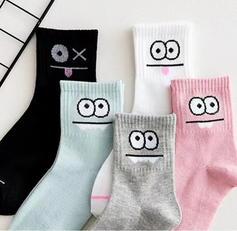 5 Pairs Women's Fun Expression Socks – Comfy Mid-Calf Hosiery