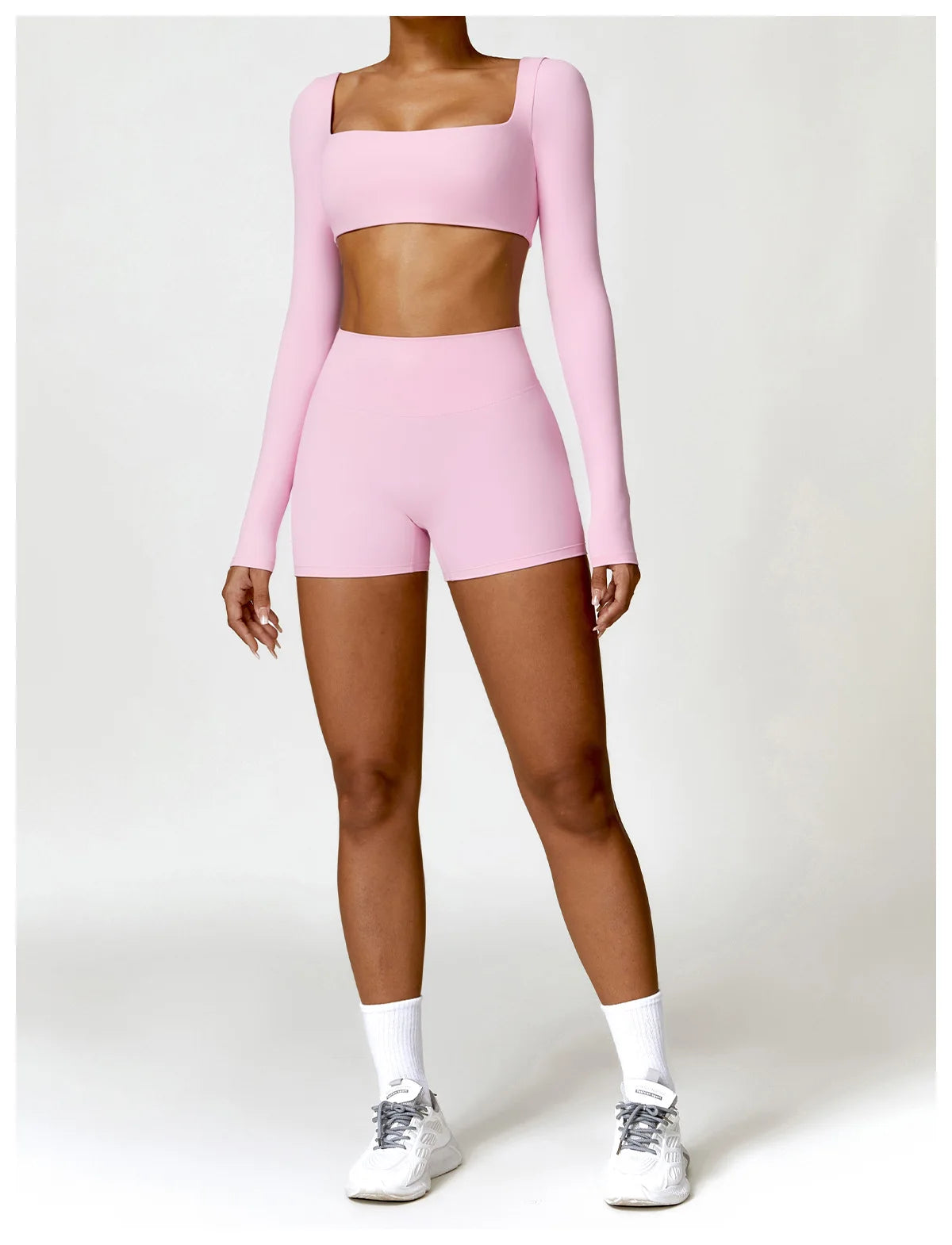 2-Piece Women's Yoga Set – Long Sleeve Top, Shorts & Sports Bra