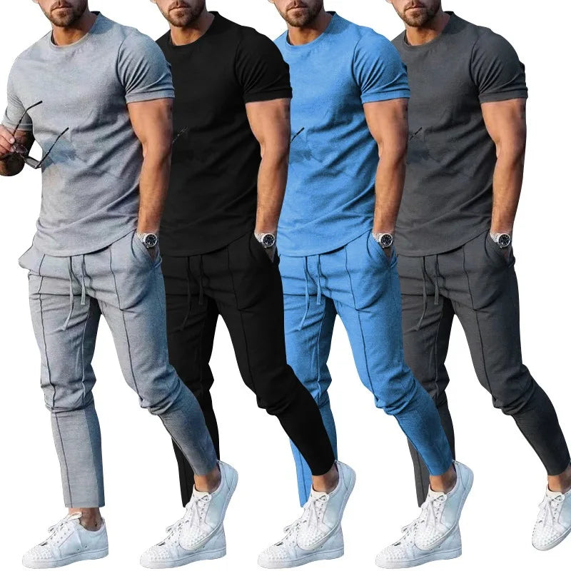 Men's Sports Set – Casual Round Neck Short Sleeve T-Shirt & Shorts