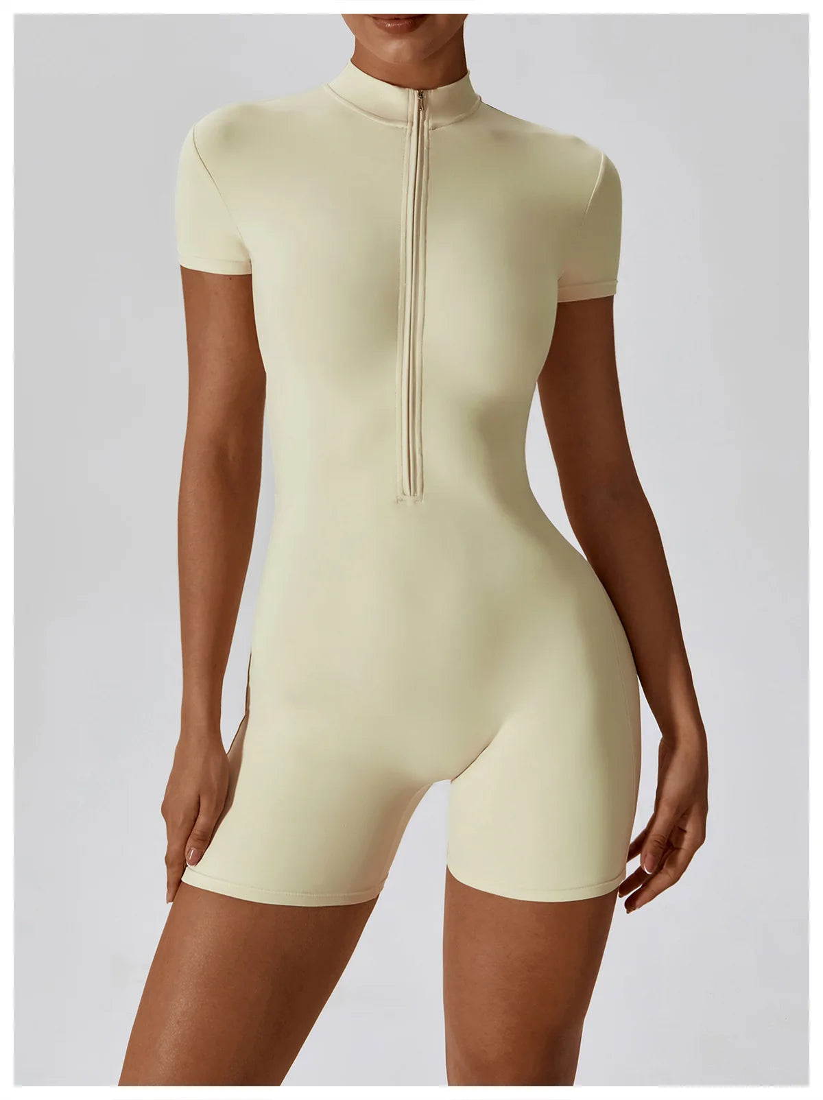 Women's Yoga Jumpsuit – Short Sleeve Zipper Bodysuit for Fitness & Running