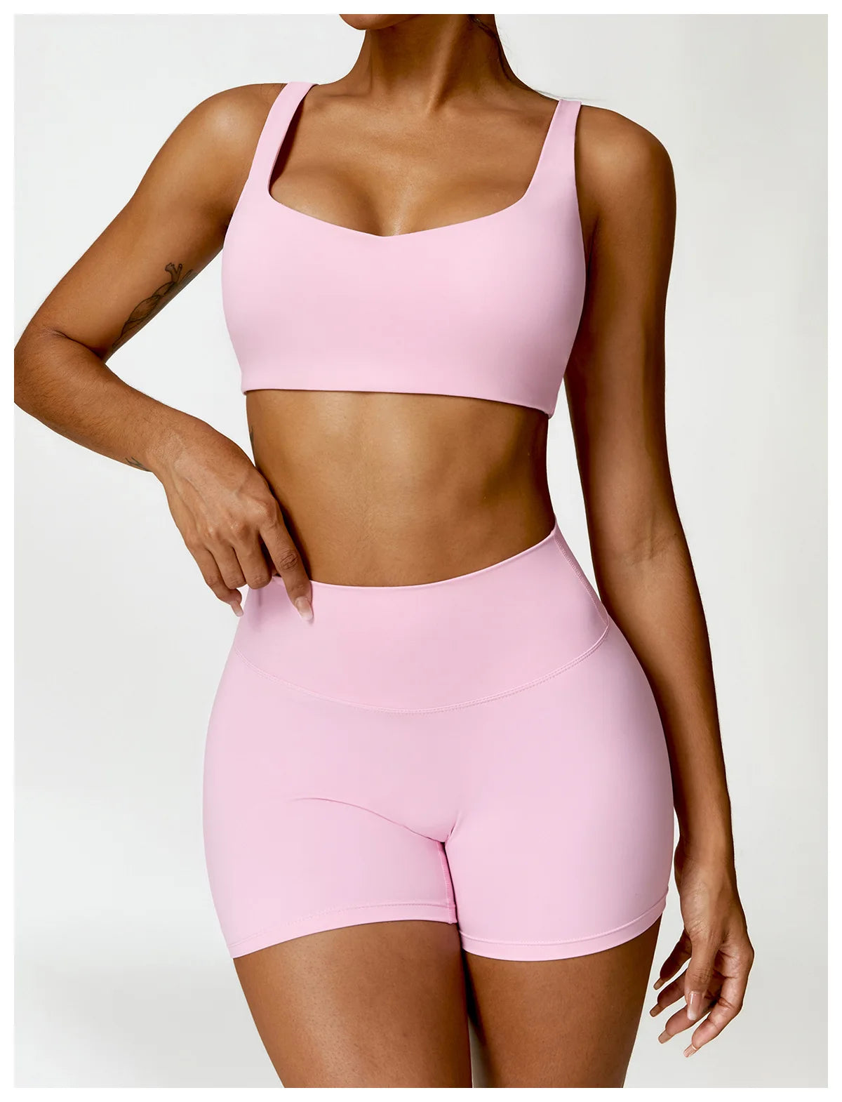 2-Piece Women's Yoga Set – Long Sleeve Top, Shorts & Sports Bra