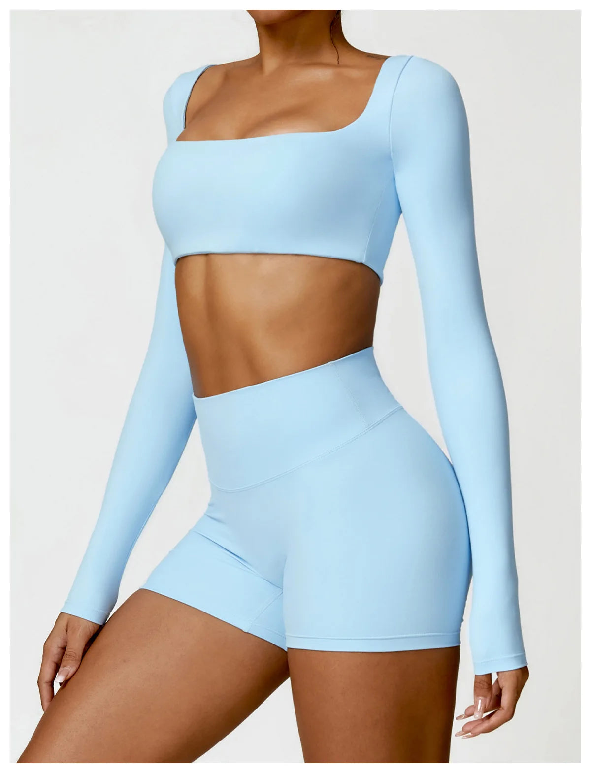 2-Piece Women's Yoga Set – Long Sleeve Top, Shorts & Sports Bra
