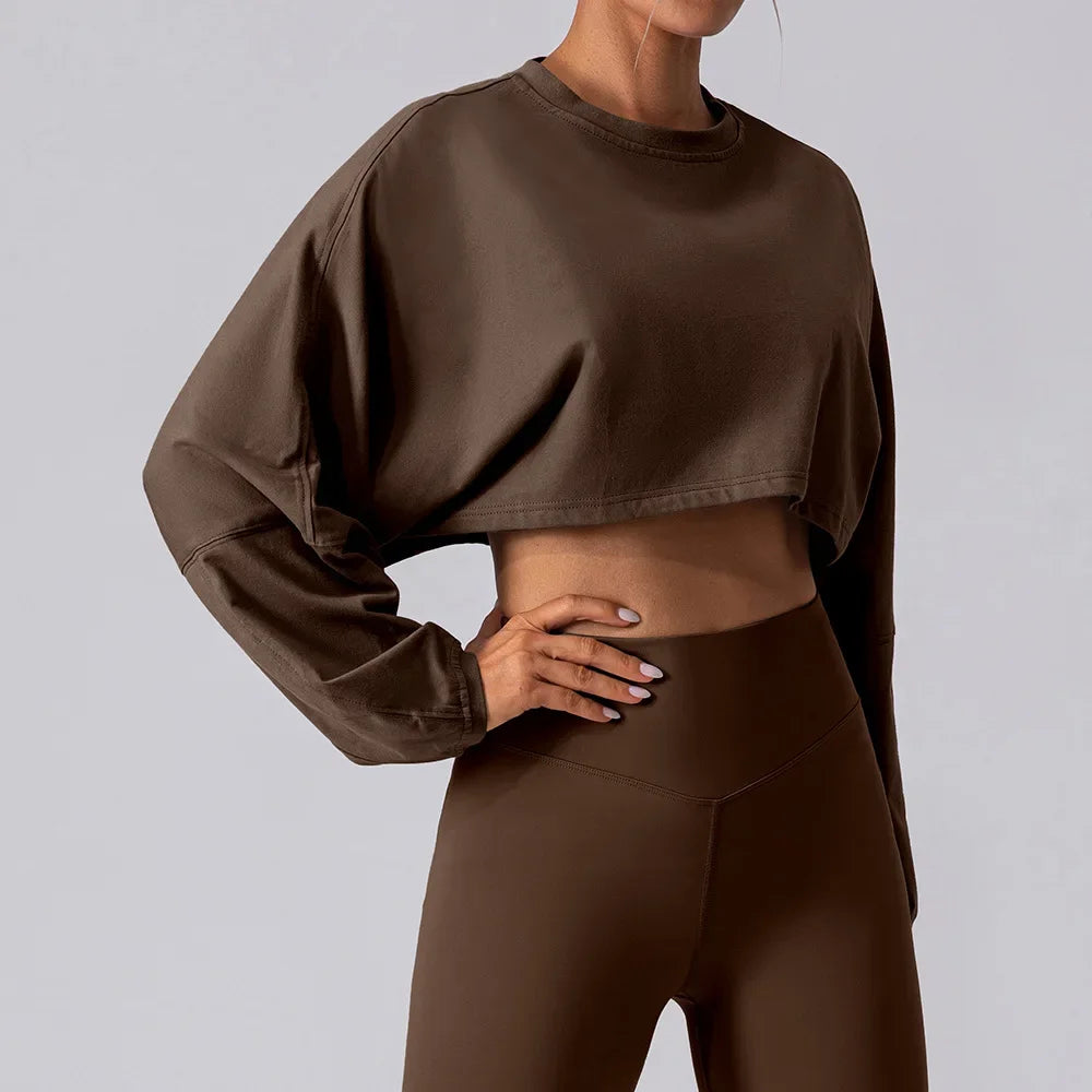 Women’s Long Sleeve Sports Crop Top – Yoga & Gym Workout Shirt
