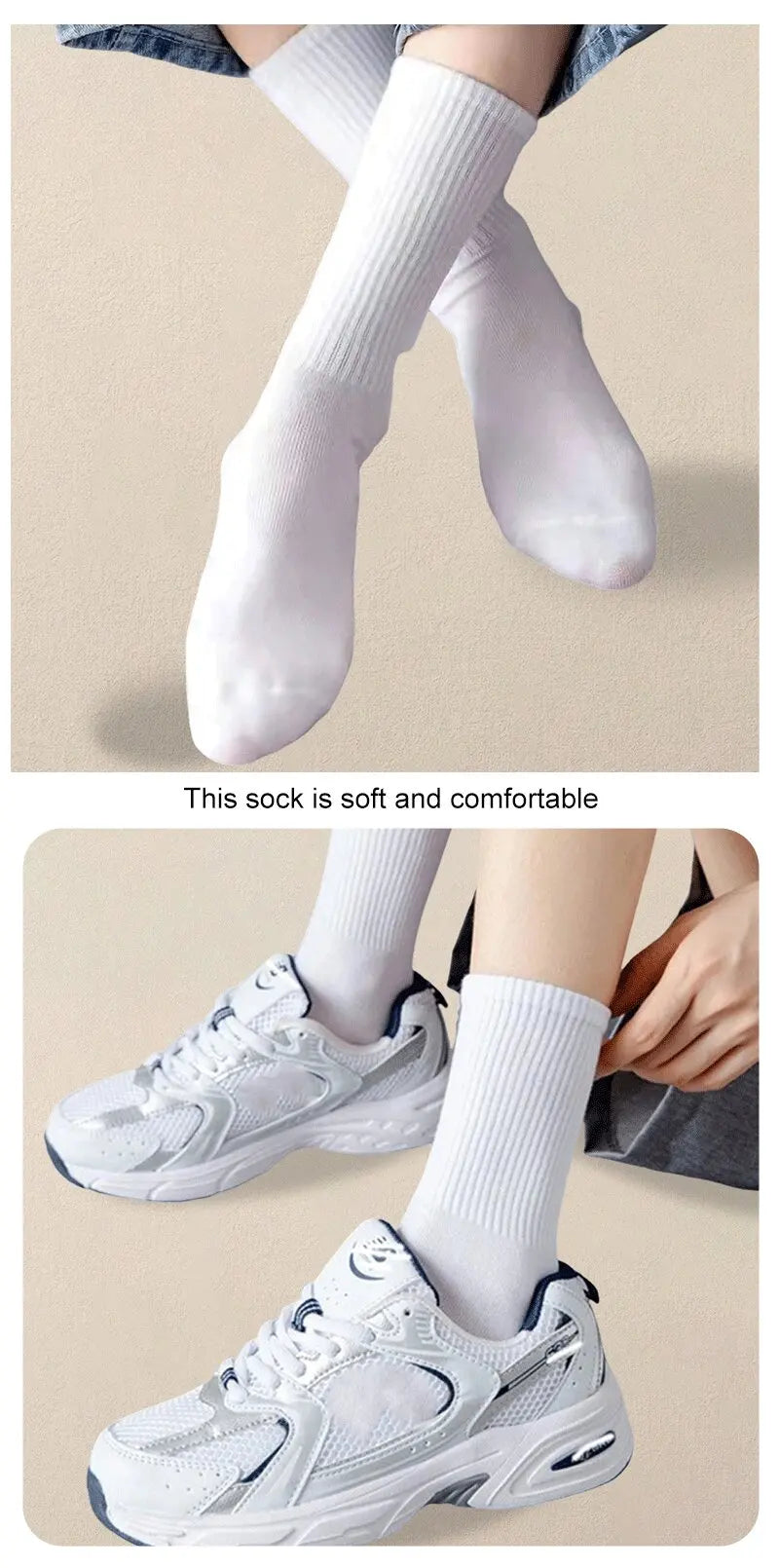 5 Pairs Women's Solid Color Socks – Breathable, Odor-Resistant & Comfortable