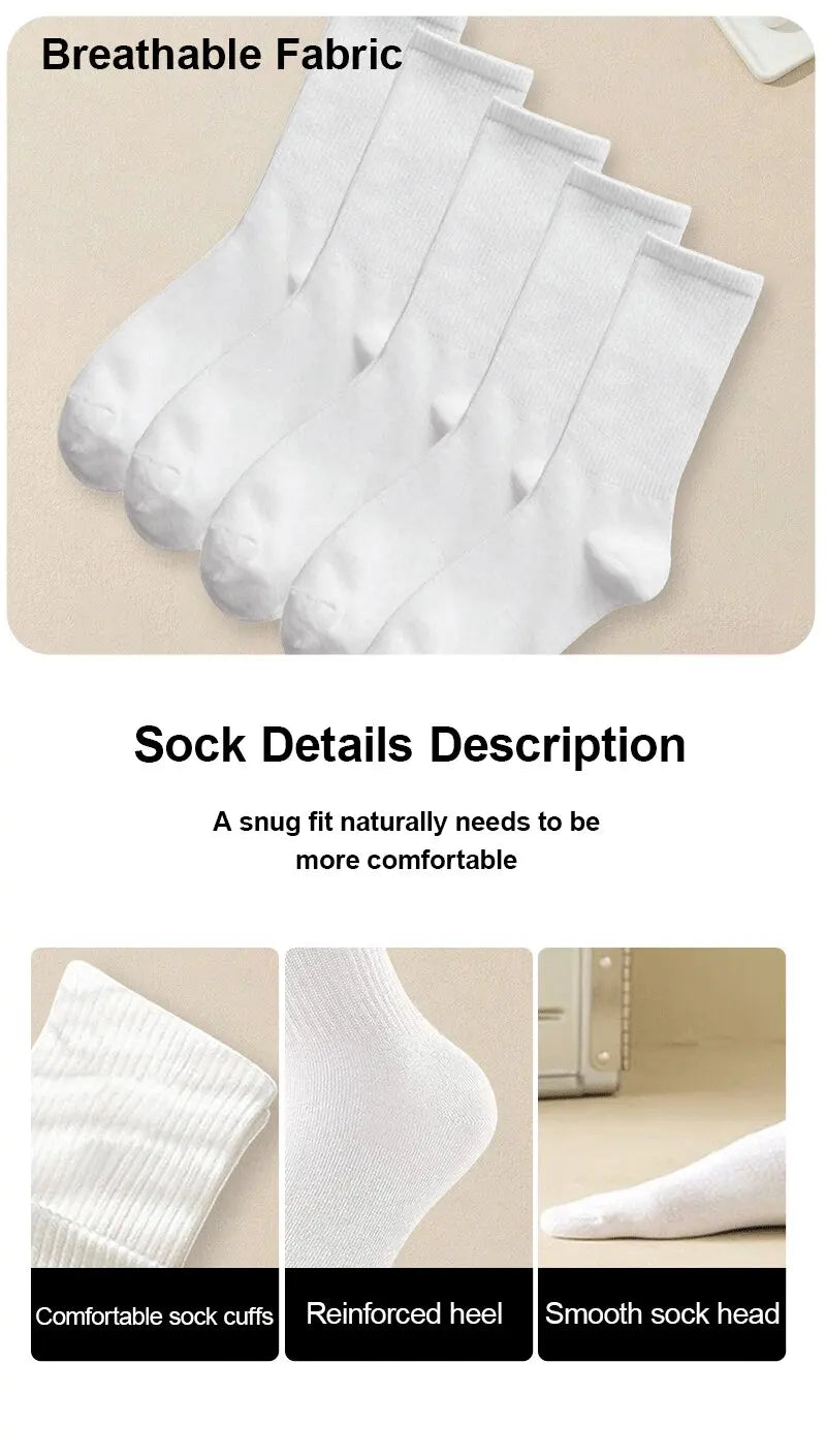 5 Pairs Women's Solid Color Socks – Breathable, Odor-Resistant & Comfortable