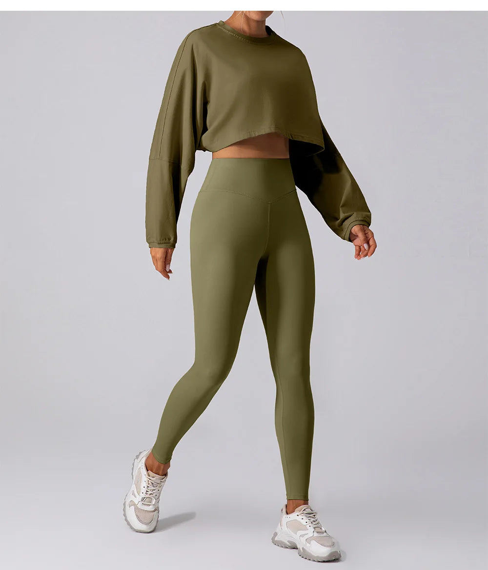 Women’s Long Sleeve Sports Crop Top – Yoga & Gym Workout Shirt