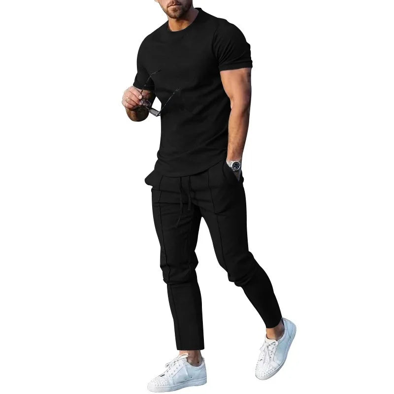 Men's Sports Set – Casual Round Neck Short Sleeve T-Shirt & Shorts