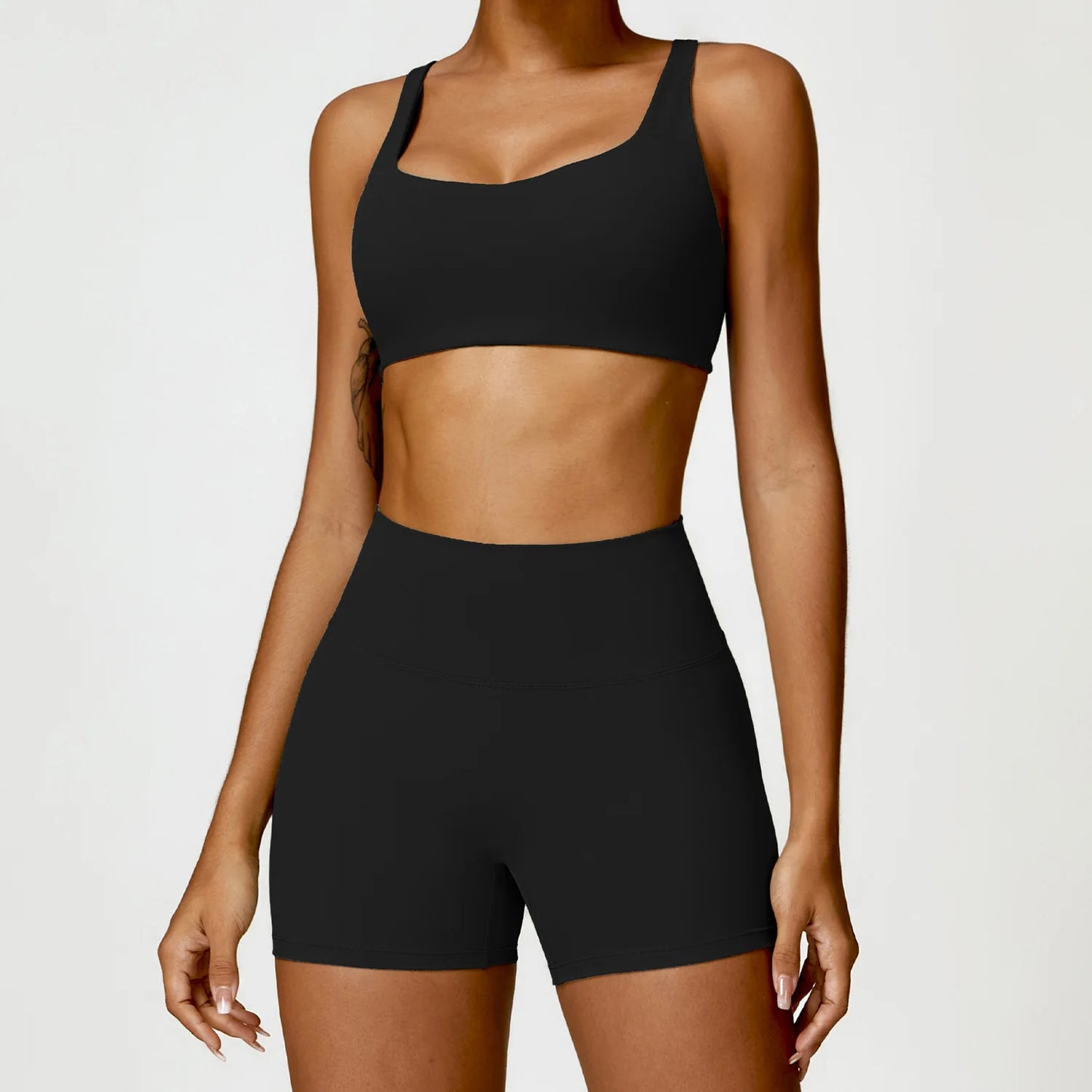 2-Piece Women's Yoga Set – Long Sleeve Top, Shorts & Sports Bra