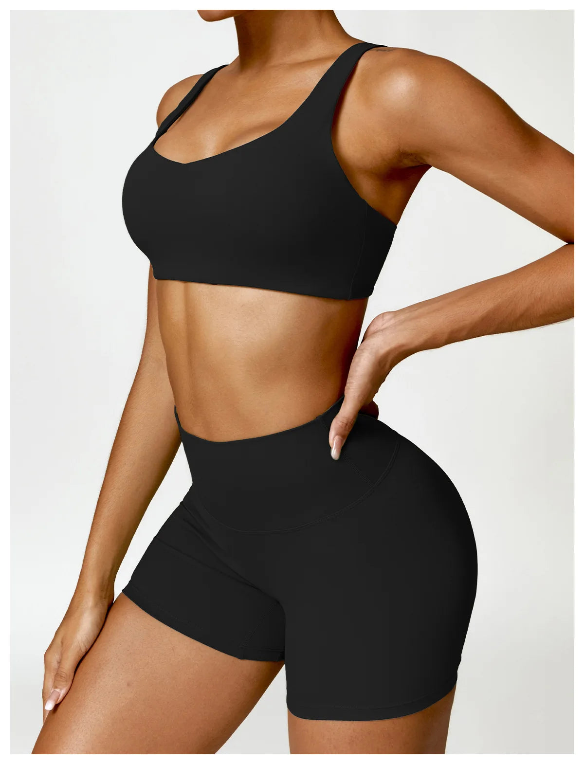 2-Piece Women's Yoga Set – Long Sleeve Top, Shorts & Sports Bra