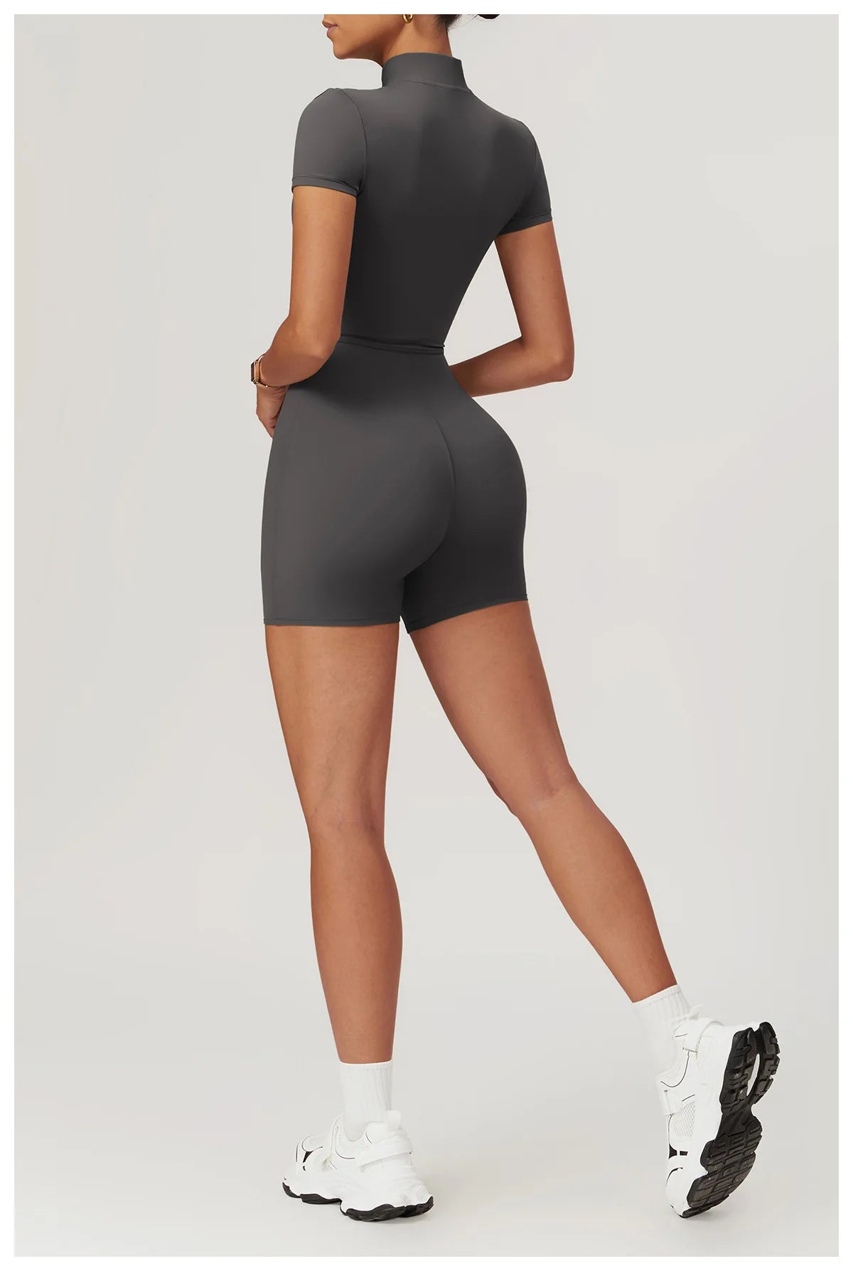 Women's Yoga Jumpsuit – Short Sleeve Zipper Bodysuit for Fitness & Running