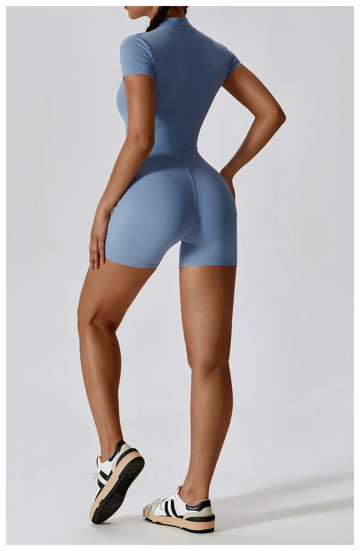 Women's Yoga Jumpsuit – Short Sleeve Zipper Bodysuit for Fitness & Running