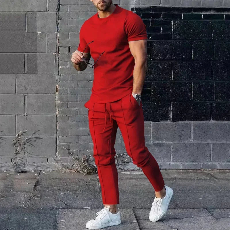 Men's Sports Set – Casual Round Neck Short Sleeve T-Shirt & Shorts