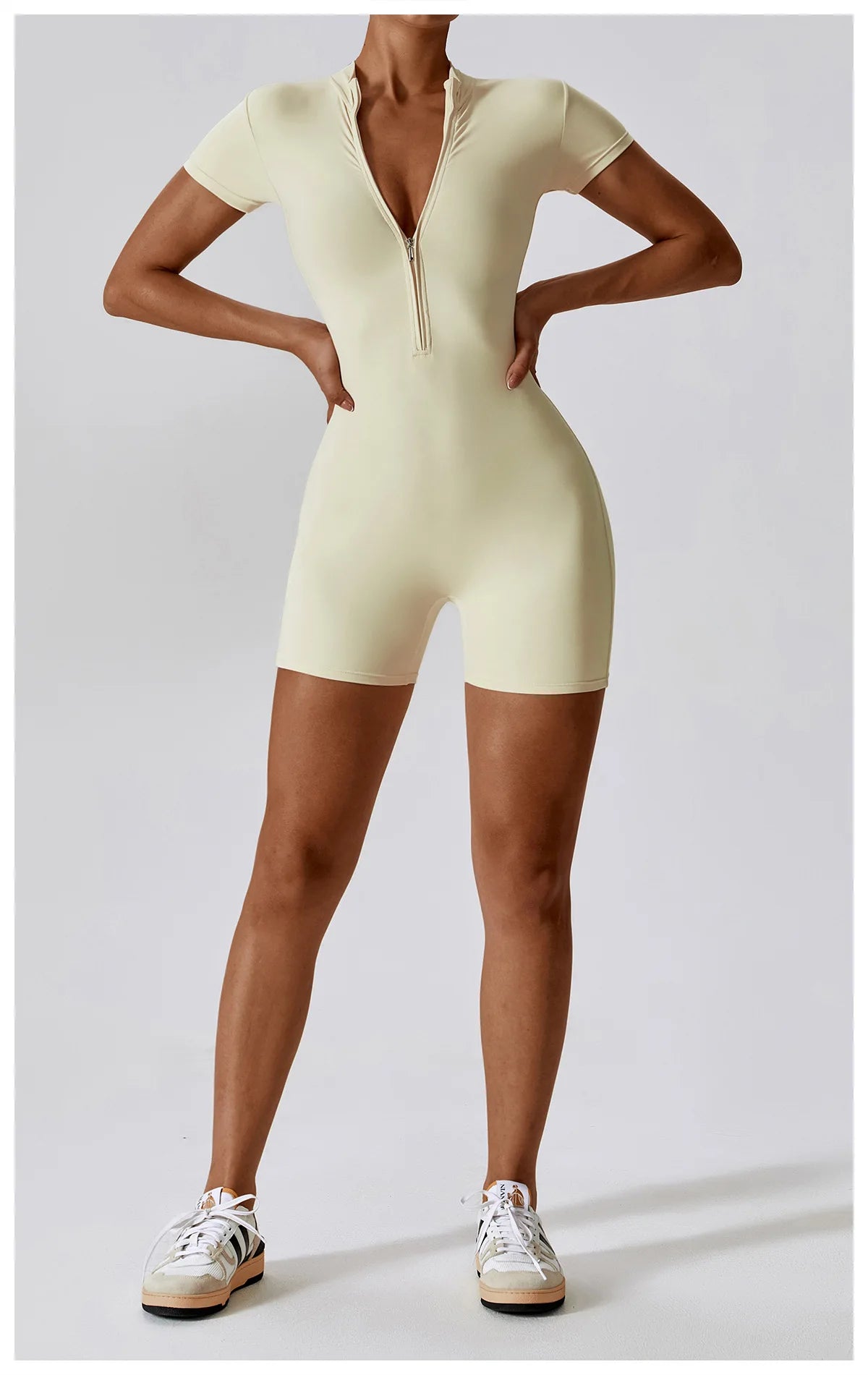 Women's Yoga Jumpsuit – Short Sleeve Zipper Bodysuit for Fitness & Running