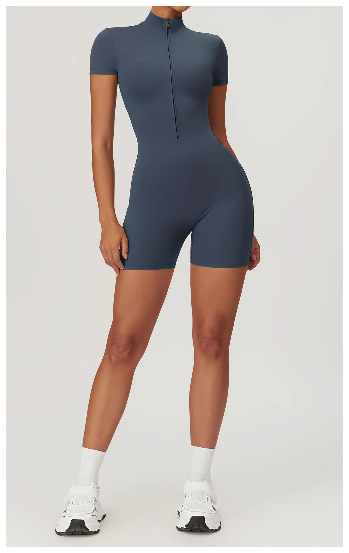 Women's Yoga Jumpsuit – Short Sleeve Zipper Bodysuit for Fitness & Running