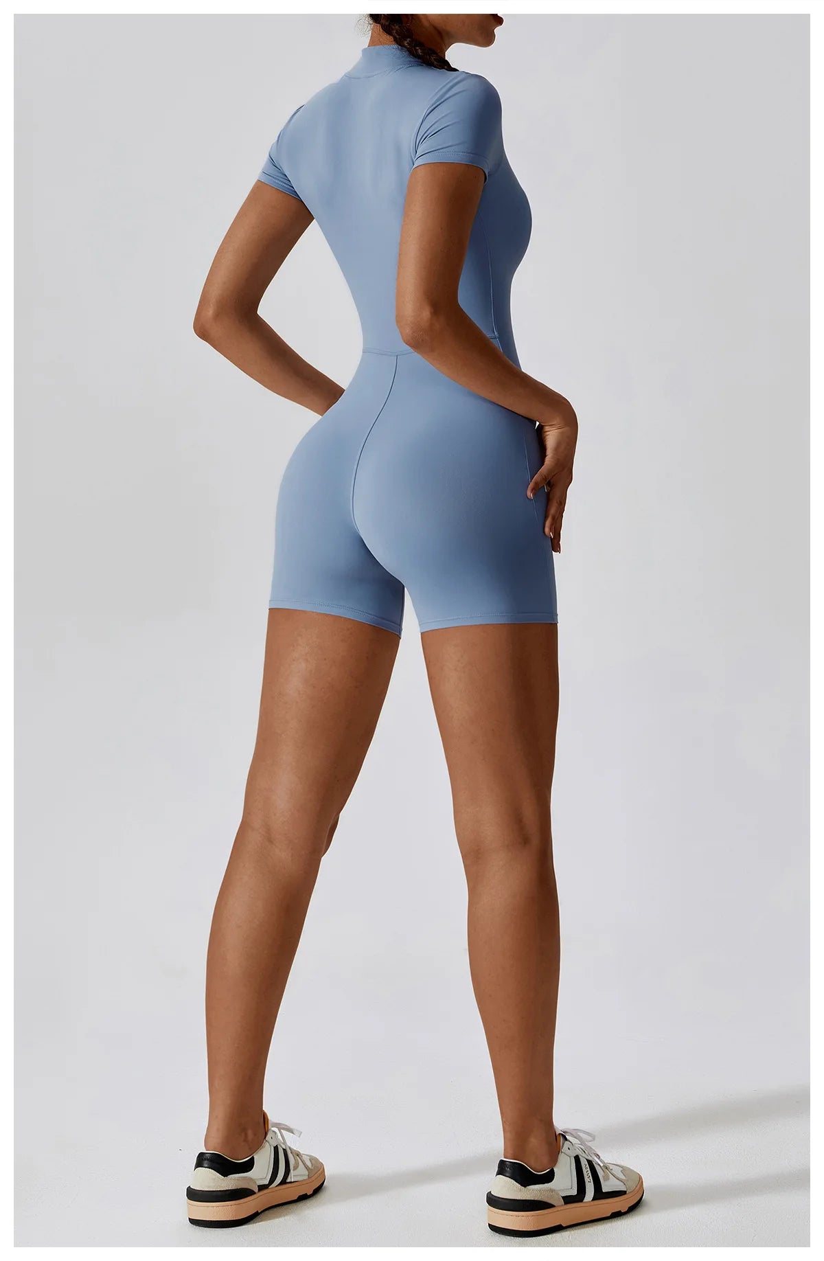 Women's Yoga Jumpsuit – Short Sleeve Zipper Bodysuit for Fitness & Running