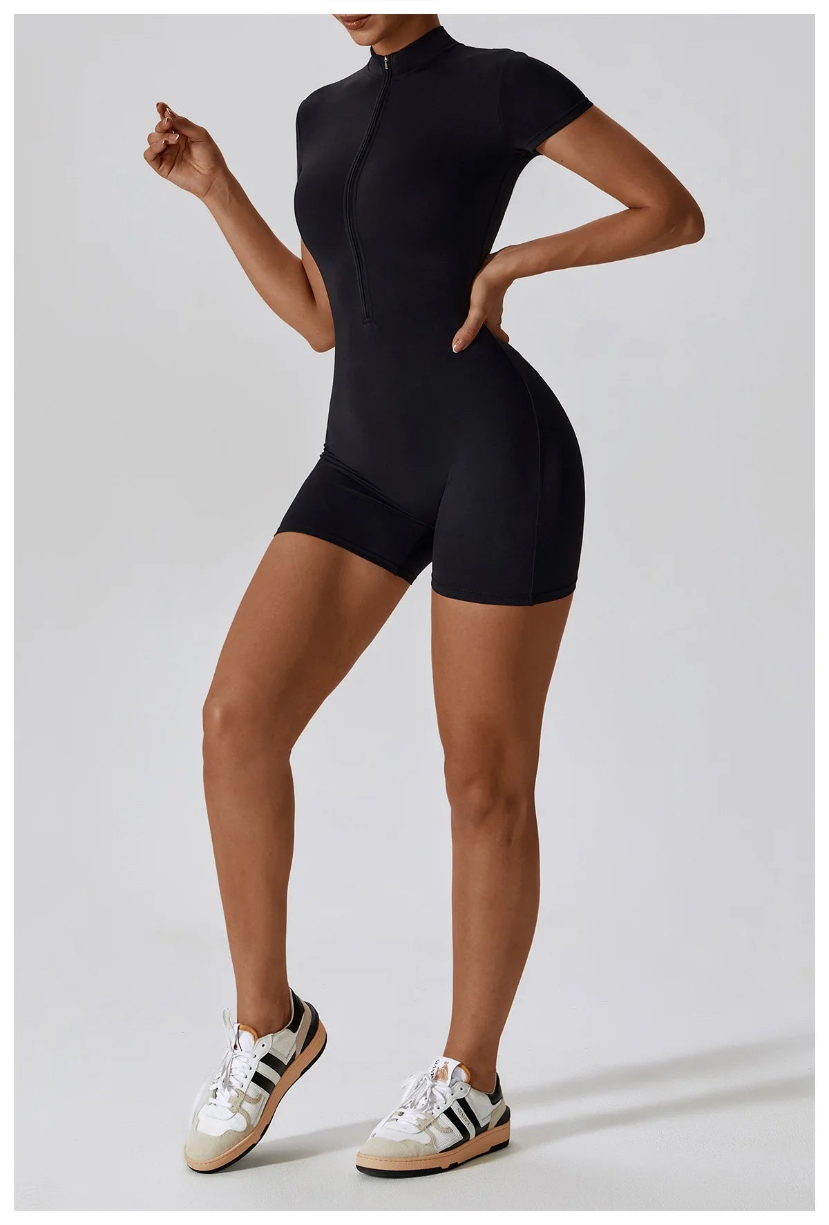 Women's Yoga Jumpsuit – Short Sleeve Zipper Bodysuit for Fitness & Running