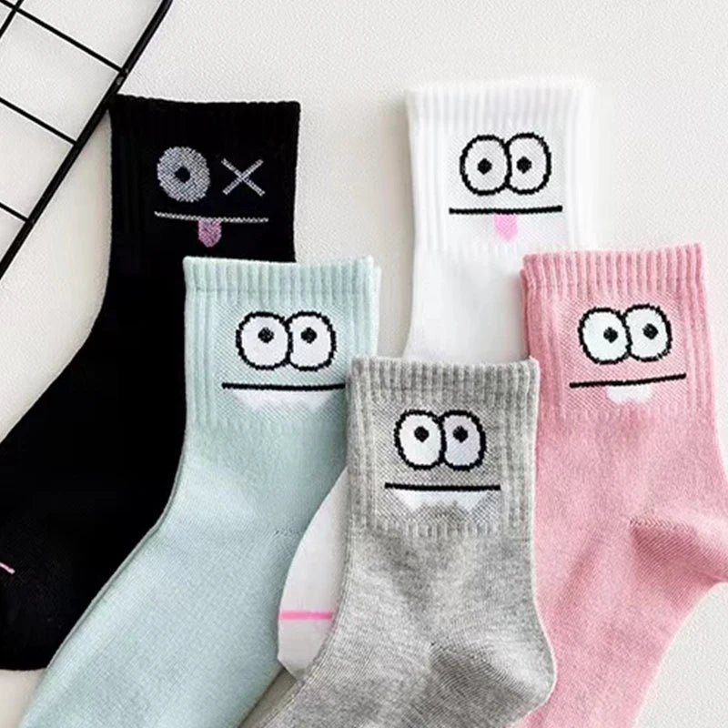 5 Pairs Women's Fun Expression Socks – Comfy Mid-Calf Hosiery