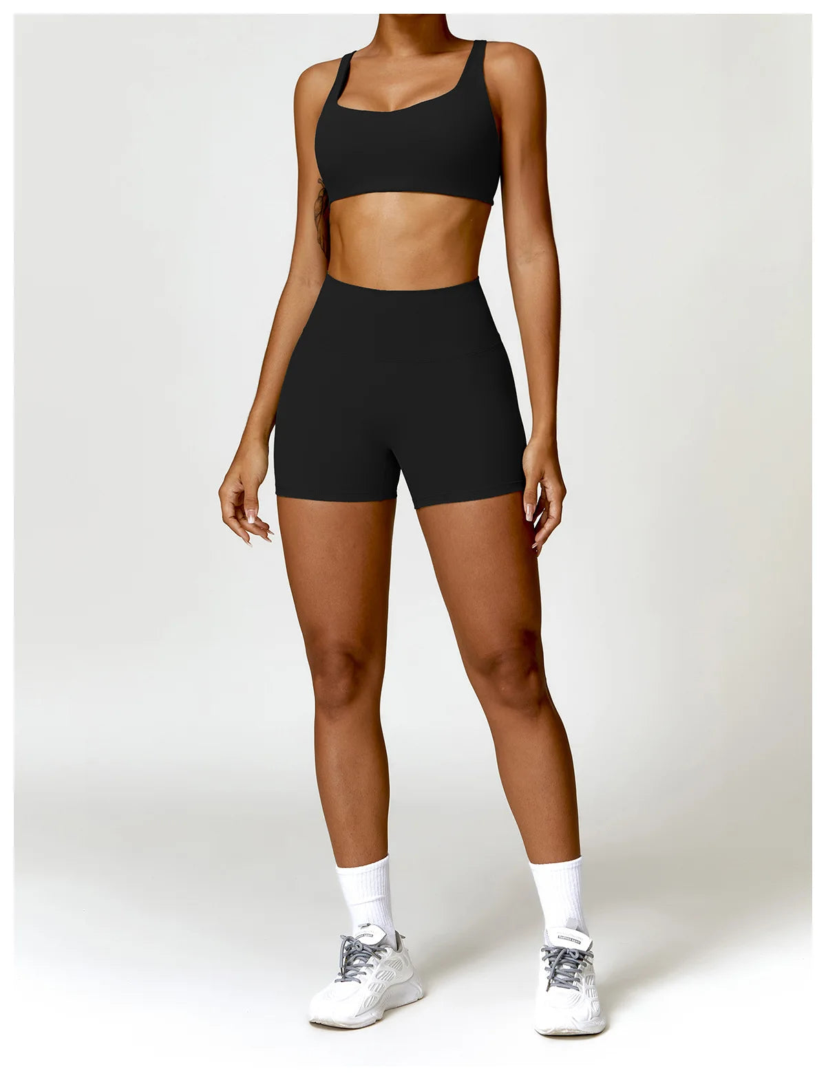 2-Piece Women's Yoga Set – Long Sleeve Top, Shorts & Sports Bra