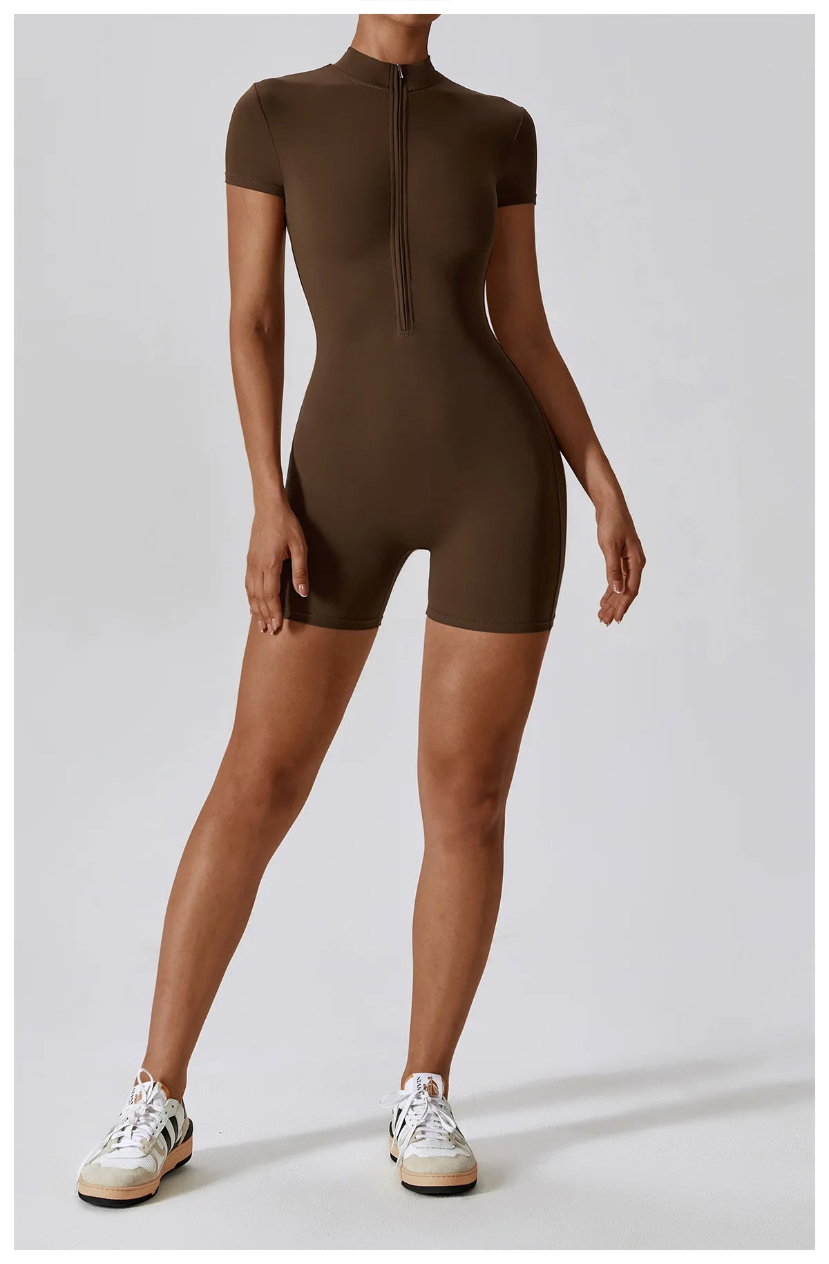 Women's Yoga Jumpsuit – Short Sleeve Zipper Bodysuit for Fitness & Running