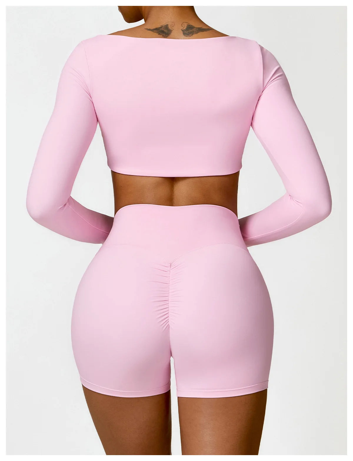 2-Piece Women's Yoga Set – Long Sleeve Top, Shorts & Sports Bra