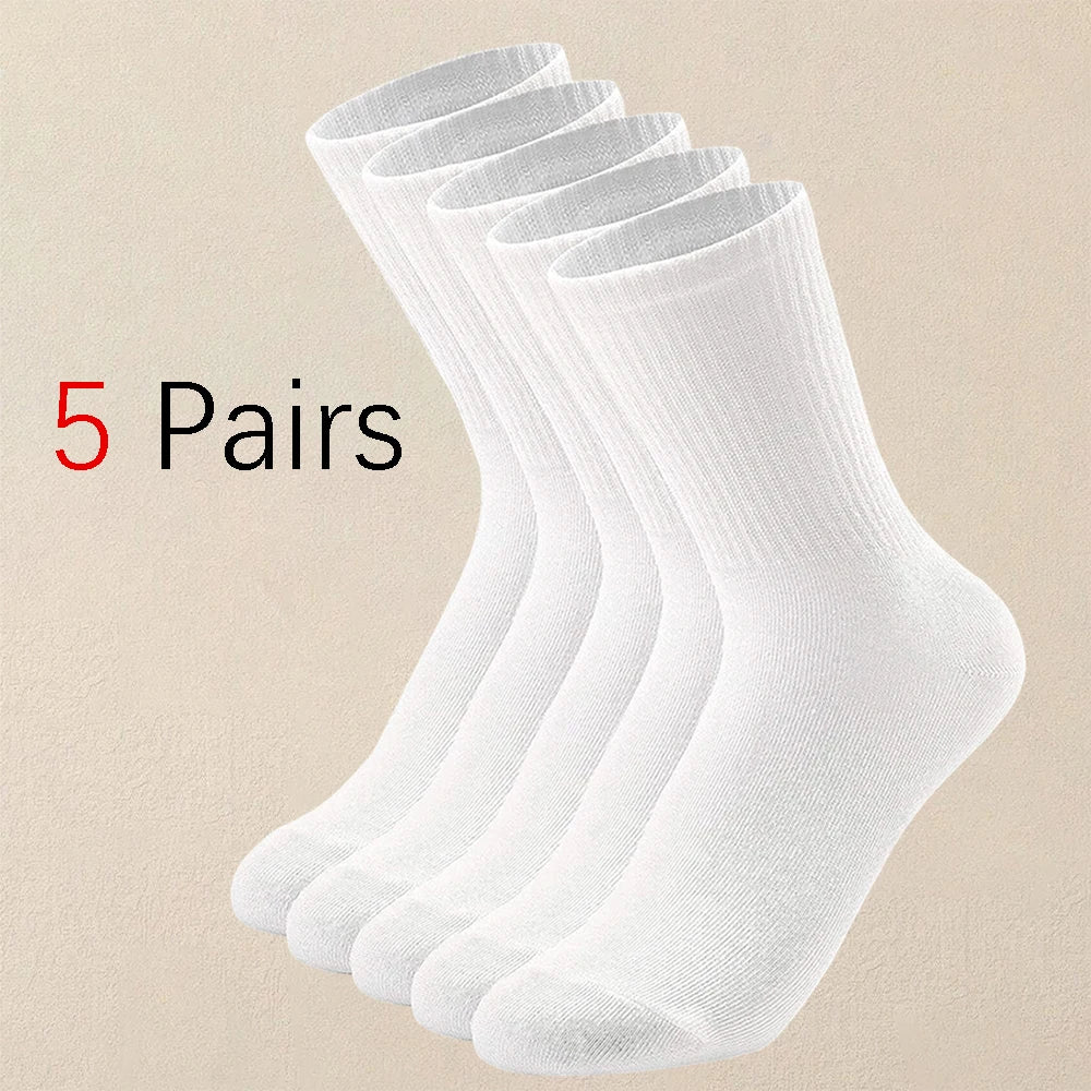 5 Pairs Women's Solid Color Socks – Breathable, Odor-Resistant & Comfortable