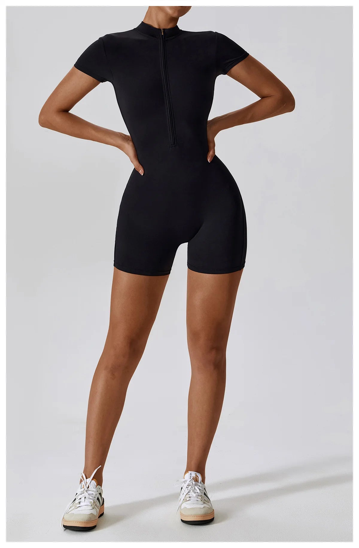 Women's Yoga Jumpsuit – Short Sleeve Zipper Bodysuit for Fitness & Running
