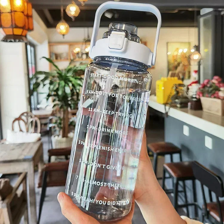 2L Water Bottle with Straw – Large Capacity, Time Marker for Fitness & Outdoor Use