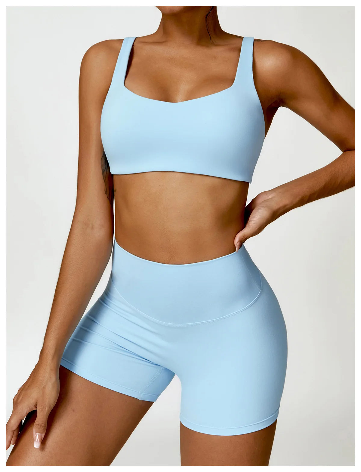 2-Piece Women's Yoga Set – Long Sleeve Top, Shorts & Sports Bra