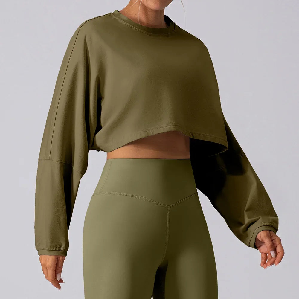Women’s Long Sleeve Sports Crop Top – Yoga & Gym Workout Shirt