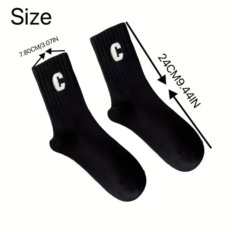 5 Pairs Women's C-Print Socks – Fashionable, Versatile Mid-Length Sports Socks
