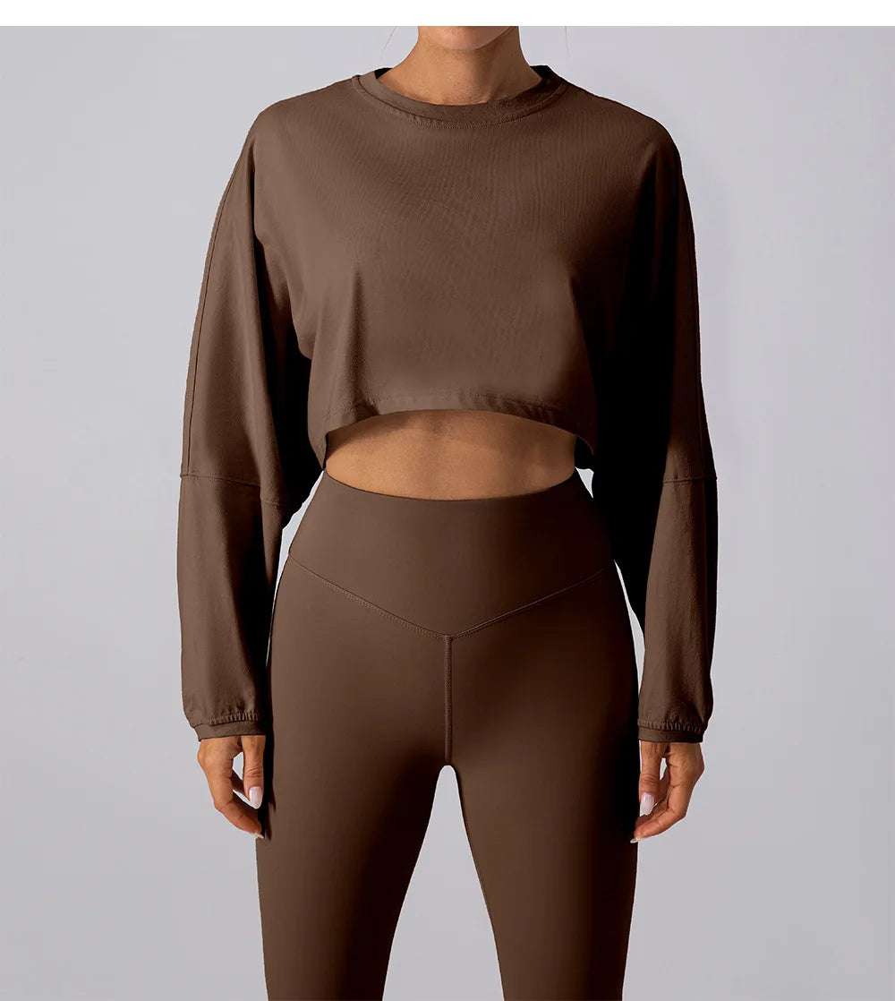 Women’s Long Sleeve Sports Crop Top – Yoga & Gym Workout Shirt