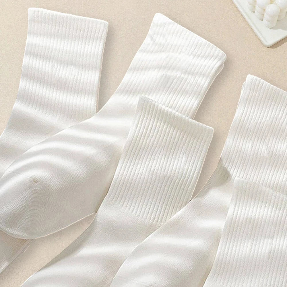 5 Pairs Women's Solid Color Socks – Breathable, Odor-Resistant & Comfortable