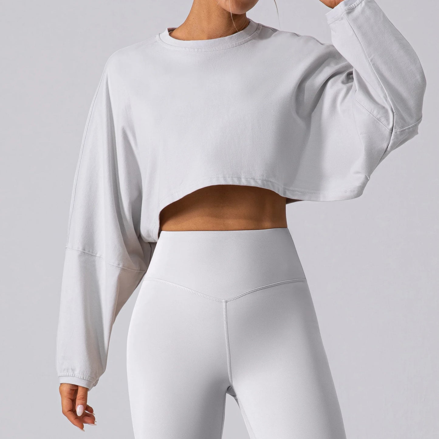 Women’s Long Sleeve Sports Crop Top – Yoga & Gym Workout Shirt
