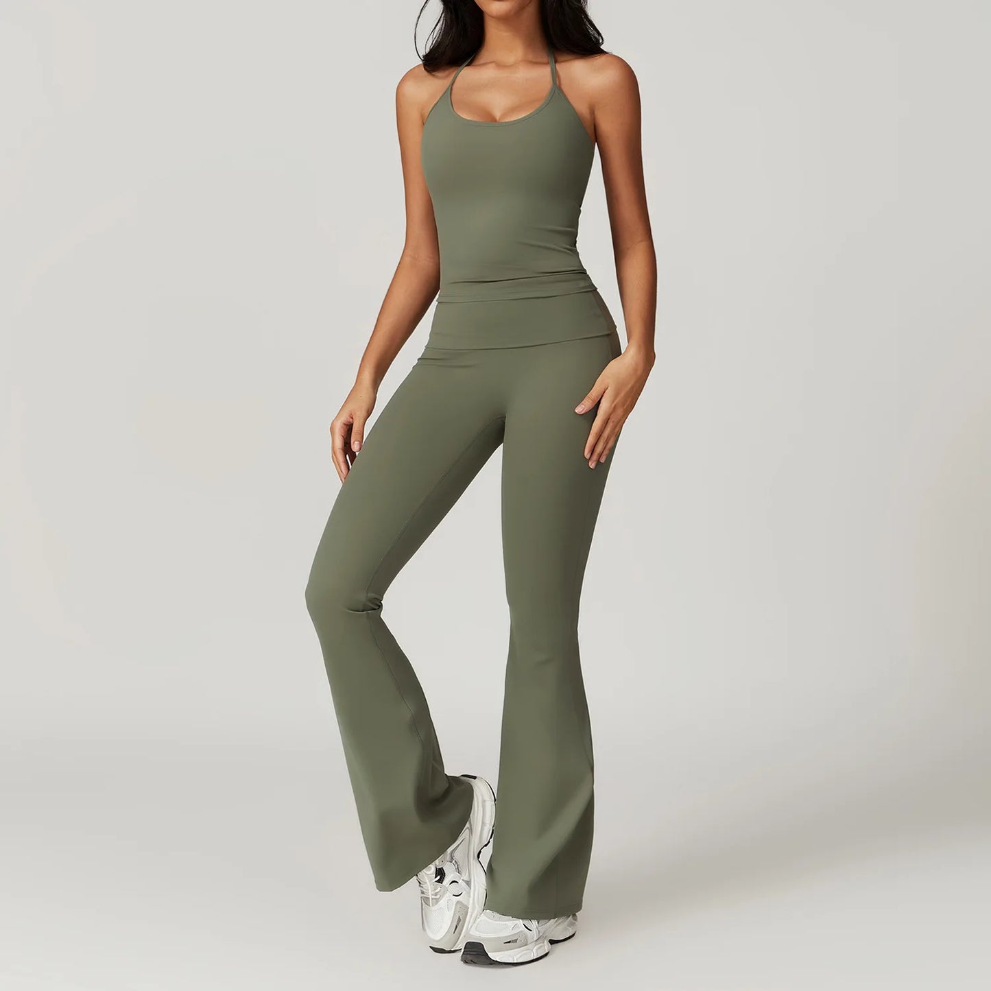 2-Piece Women's Yoga Set – Flared Trousers & Sports Bra Crop Top
