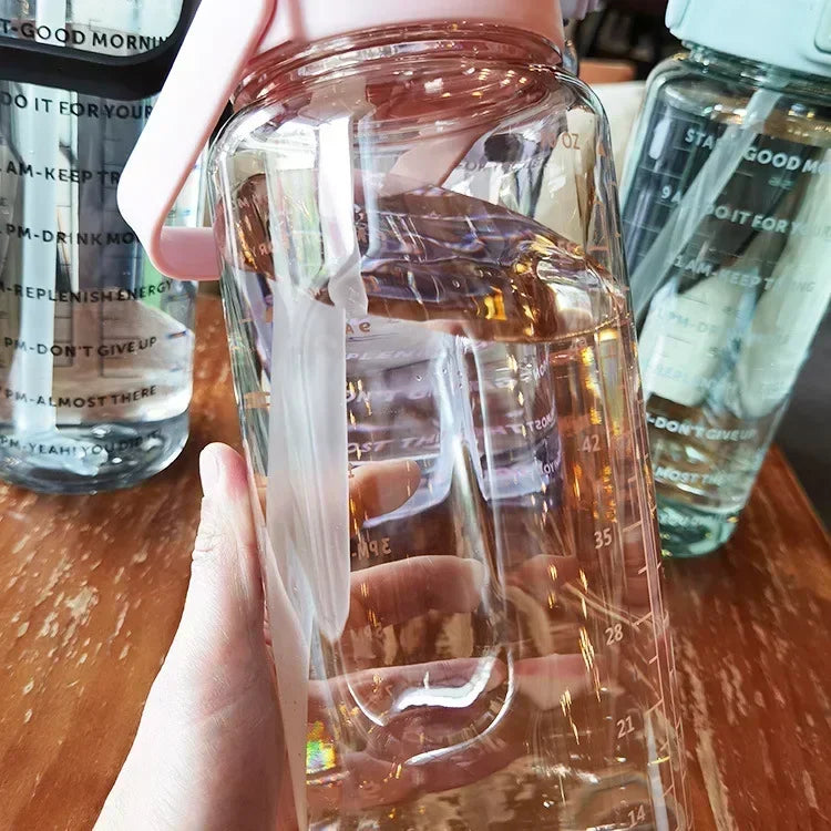 2L Water Bottle with Straw – Large Capacity, Time Marker for Fitness & Outdoor Use