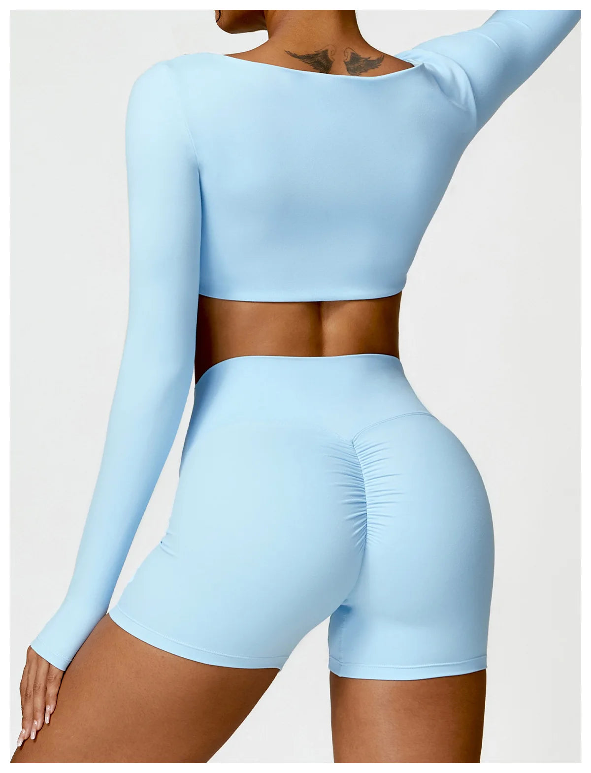 2-Piece Women's Yoga Set – Long Sleeve Top, Shorts & Sports Bra