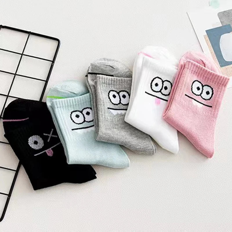 5 Pairs Women's Fun Expression Socks – Comfy Mid-Calf Hosiery