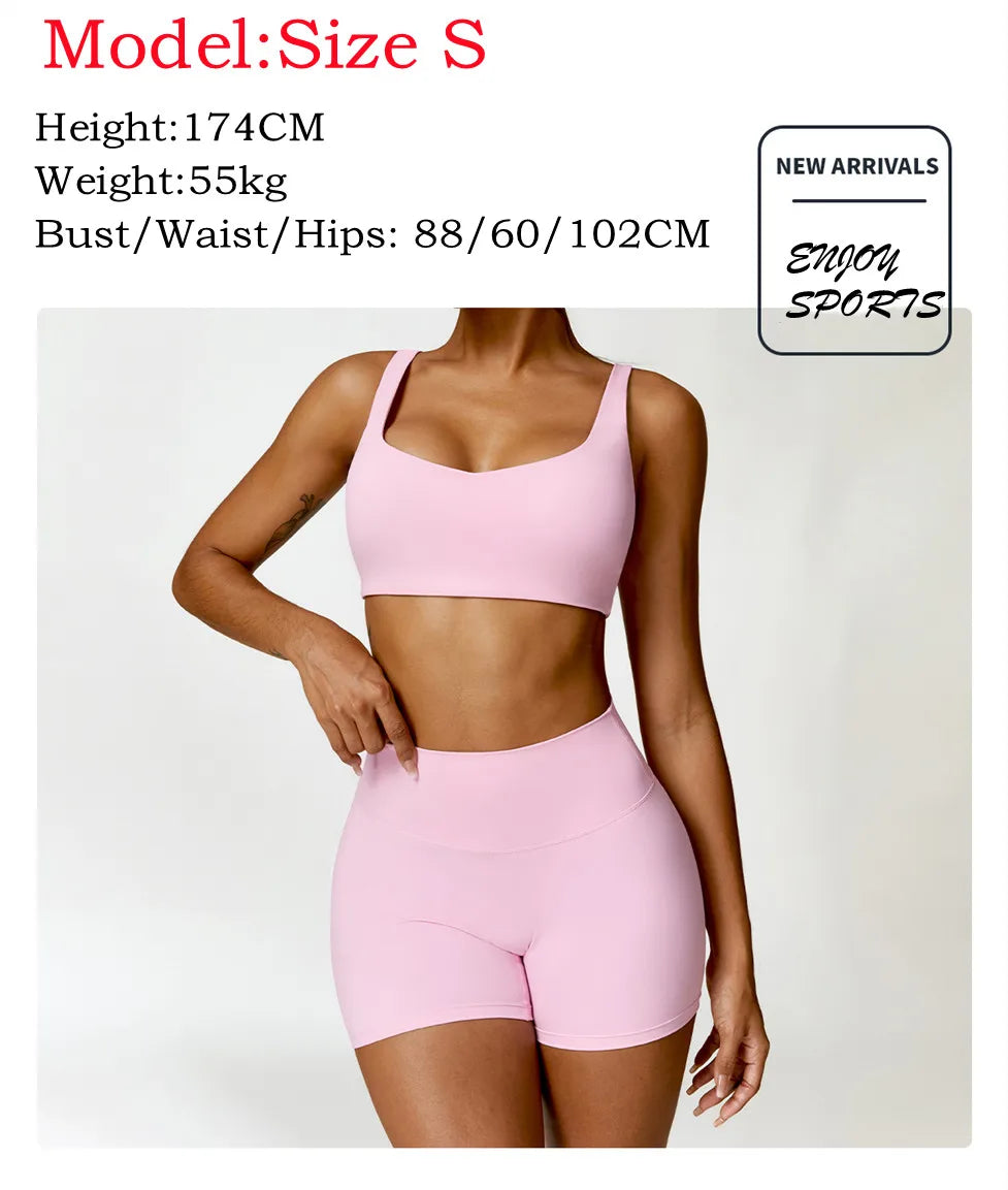 2-Piece Women's Yoga Set – Long Sleeve Top, Shorts & Sports Bra