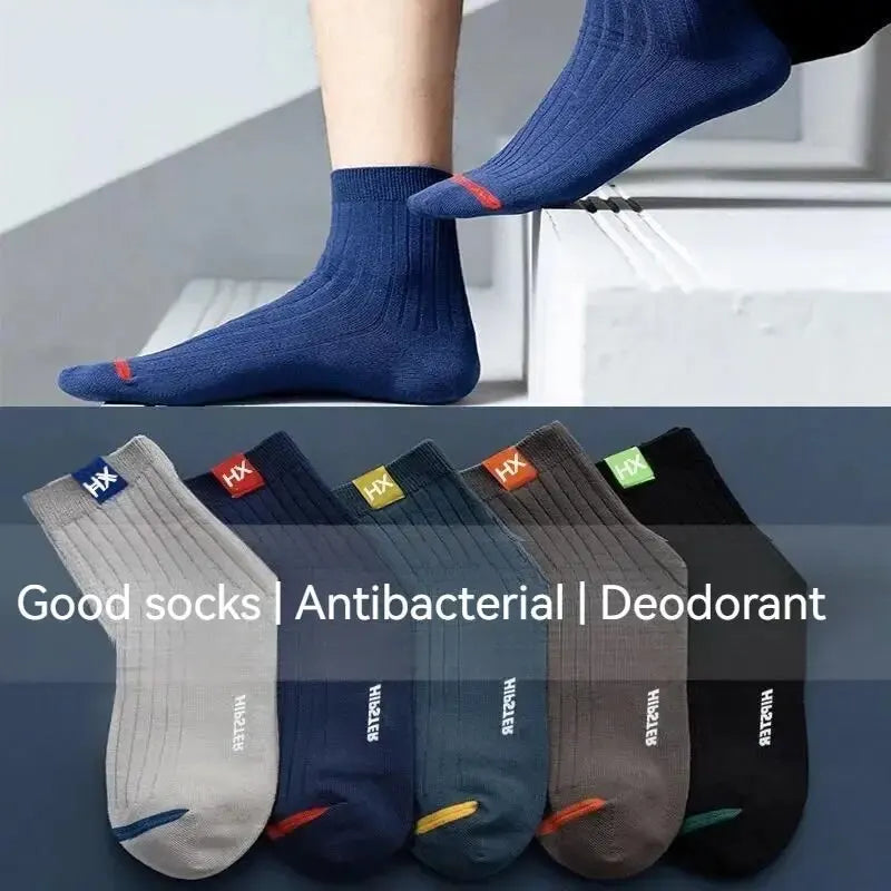 5 Pairs Men's Mid-Calf Socks – Warm, Breathable, Sweat-Absorbing Sports Socks