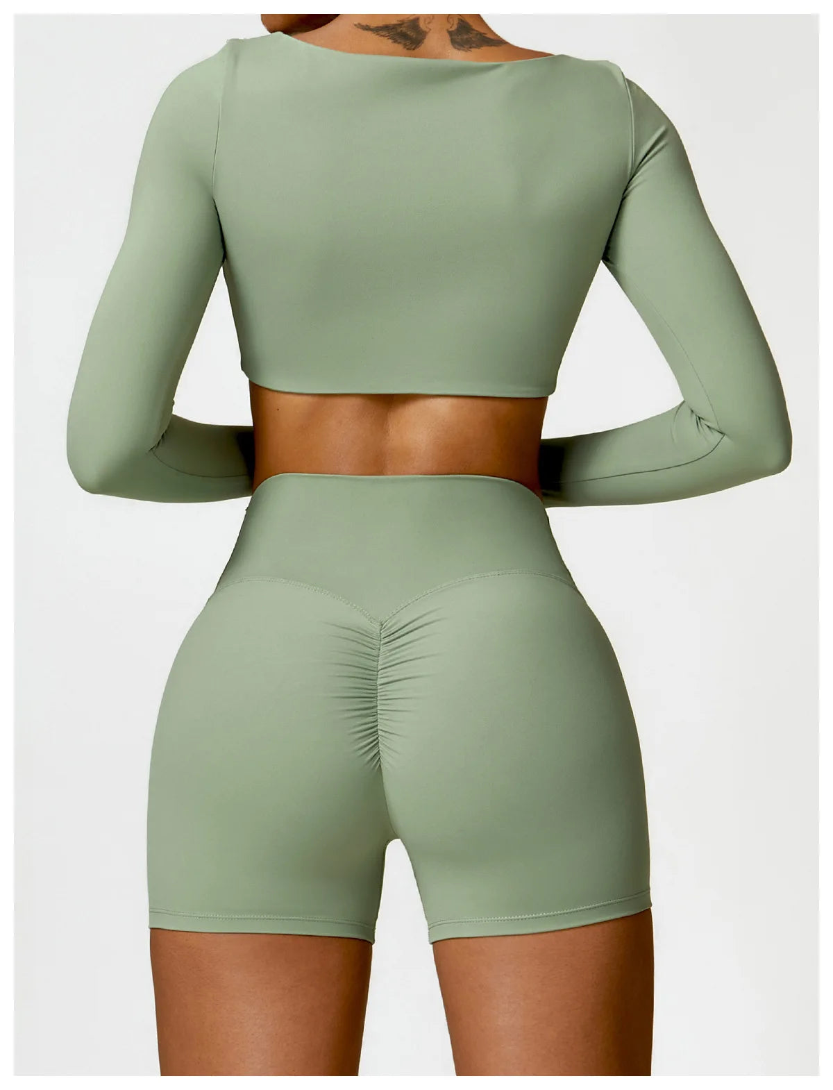 2-Piece Women's Yoga Set – Long Sleeve Top, Shorts & Sports Bra