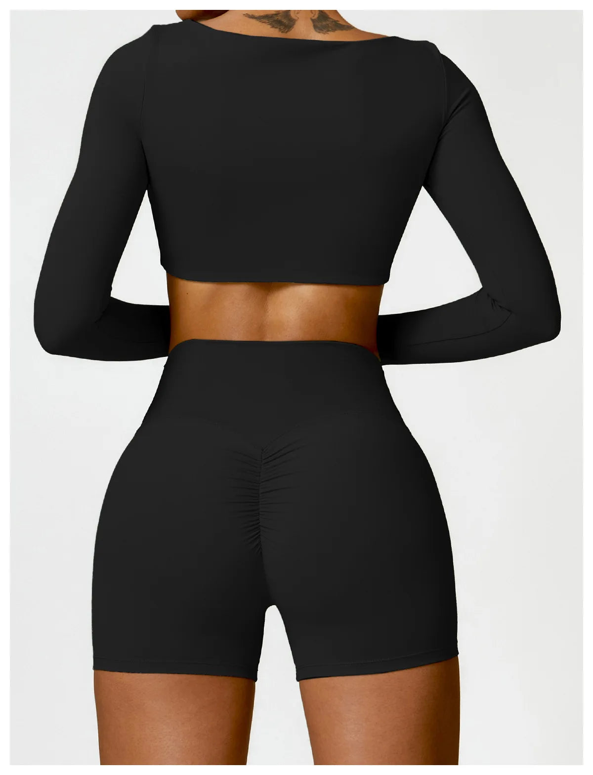 2-Piece Women's Yoga Set – Long Sleeve Top, Shorts & Sports Bra