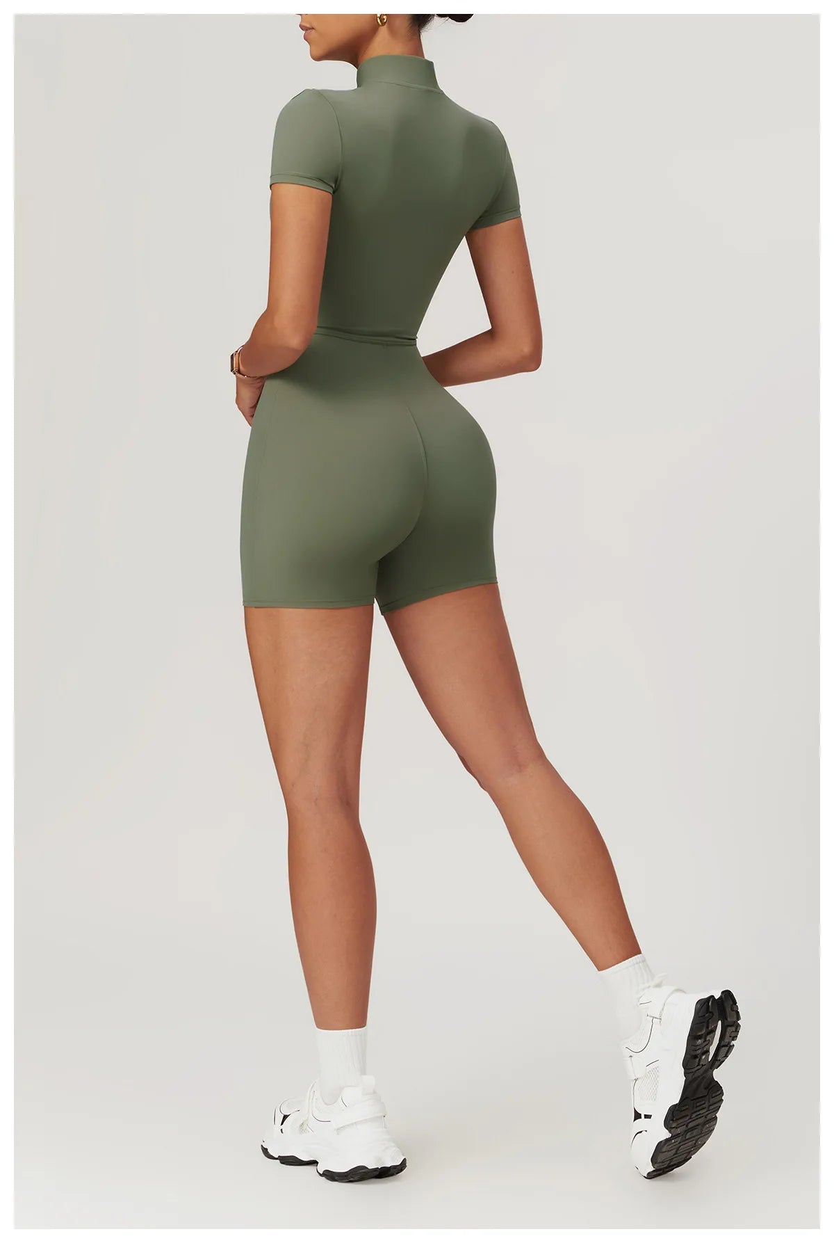 Women's Yoga Jumpsuit – Short Sleeve Zipper Bodysuit for Fitness & Running